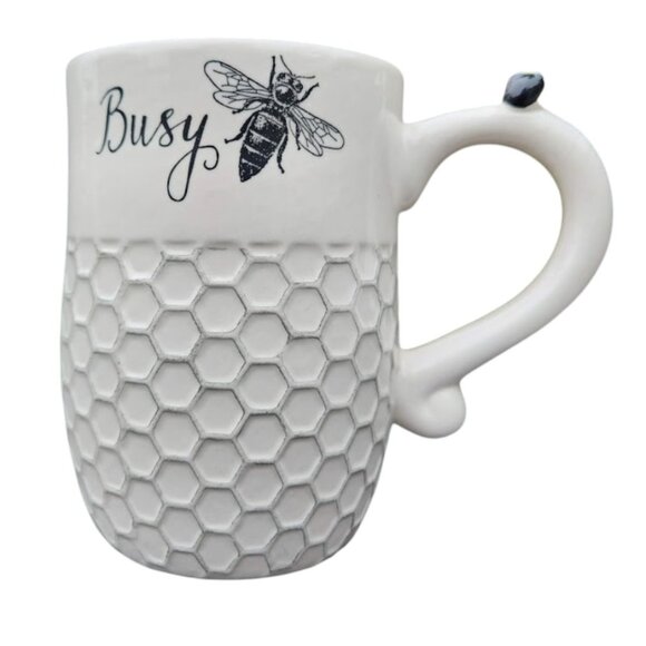 Honey Bee Queen Coffee Mug with Handle White Ceramic Honeycomb Honeybee Bees 5" - Picture 3 of 8